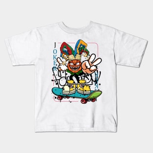 Halloween Joker Playing Card with Skateboard Graffiti Kids T-Shirt